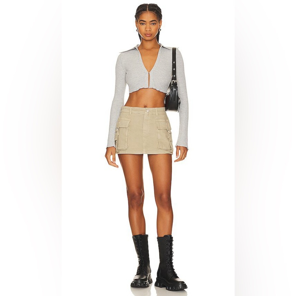 NWOT Free People We The Free Denim Cargo Mini Skort Khaki Morning Oat Size 32
